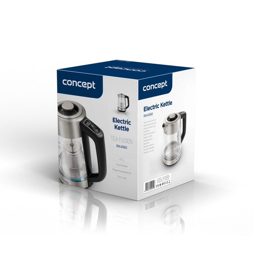 Concept RK4190 - Elkedel med termoregulering og indbygget si, 1,7 l, 2200 W/230 V, rustfrit stål