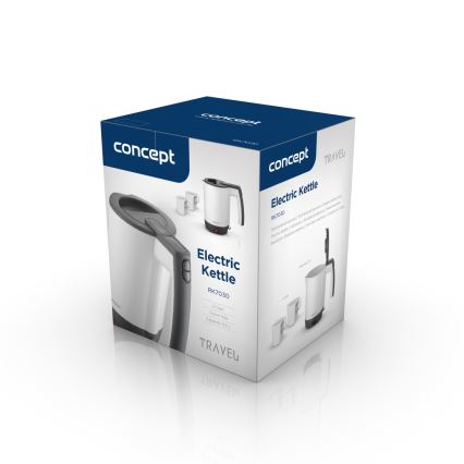 Concept RK7030 - Rejse elkedel 0,5 l 1080W/230V grå/hvid + 2 kopper