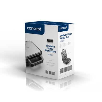 Concept SV3080 - Brødrister FAMILY 3-i-1 1200W/230V sort/rostfrit stål