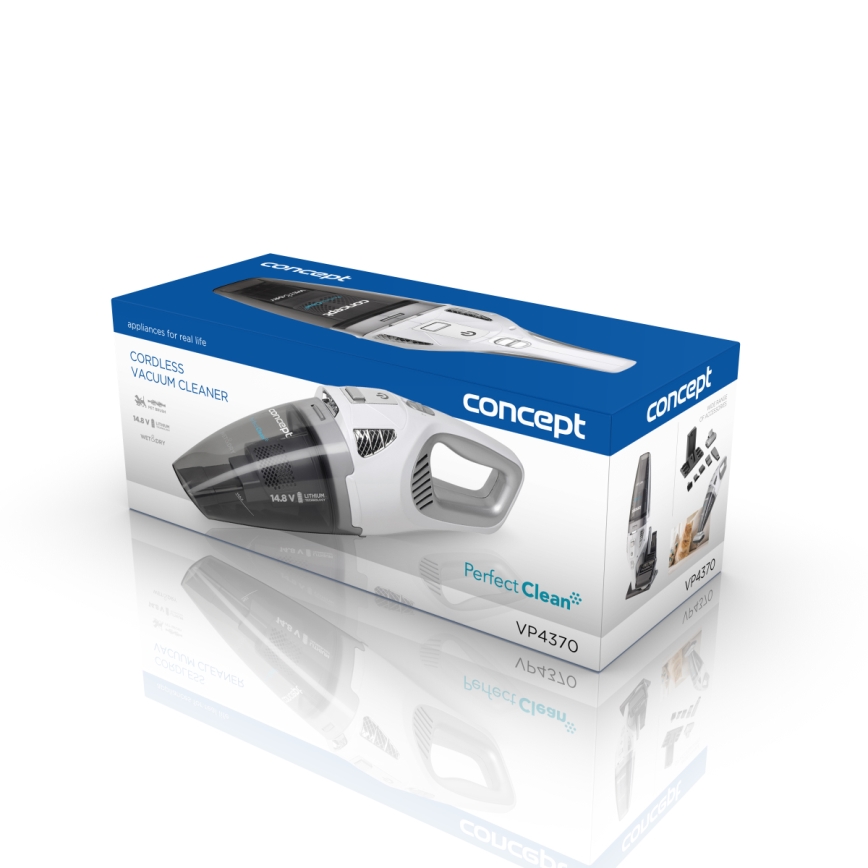 Concept VP4370 - Håndholdt støvsuger WET & DRY PERFECT CLEAN 90W/14,8V 2200 mAh hvid