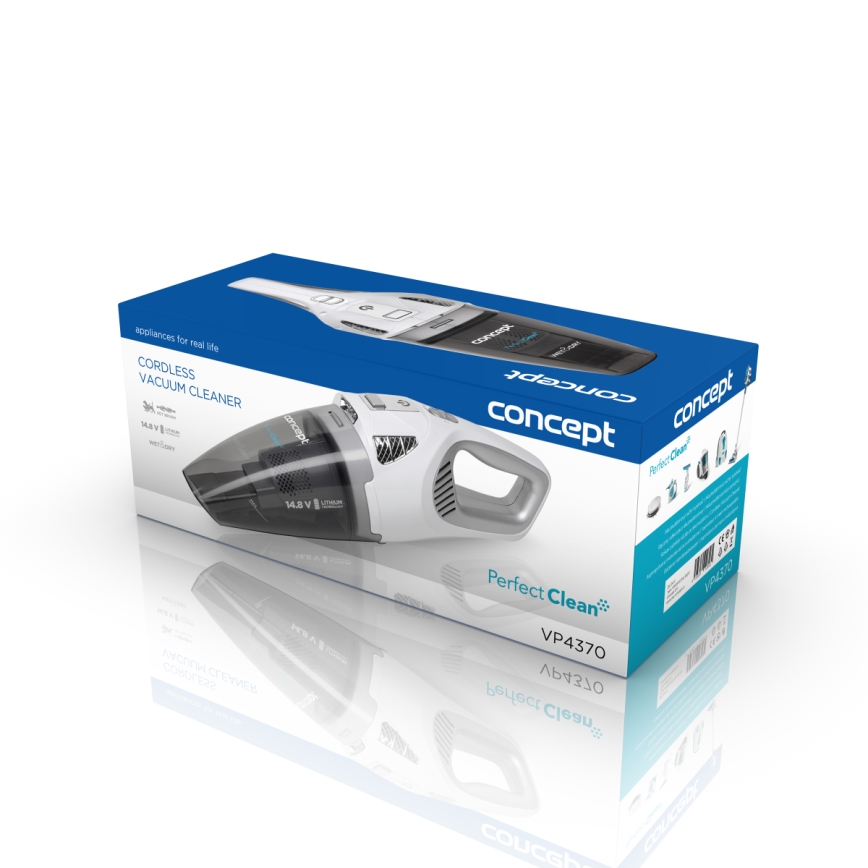 Concept VP4370 - Håndholdt støvsuger WET & DRY PERFECT CLEAN 90W/14,8V 2200 mAh hvid