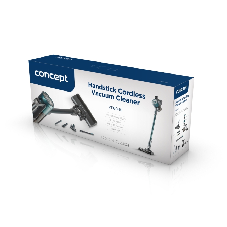Concept VP6045 - Stav- og håndstøvsuger 2-i-1 ICONIC SUCTION PRO 450W/29,6V 2500 mAh blå