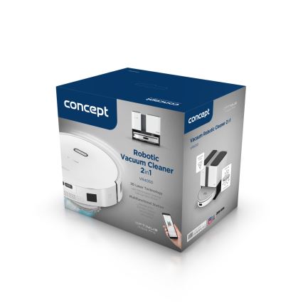 Concept VR4050 - Smart 2-i-1 robotstøvsuger med moppe OPTIMUS AQUA PRO LASER 3D, 600 W/230 V, 5200 mAh, Wi-Fi, hvid