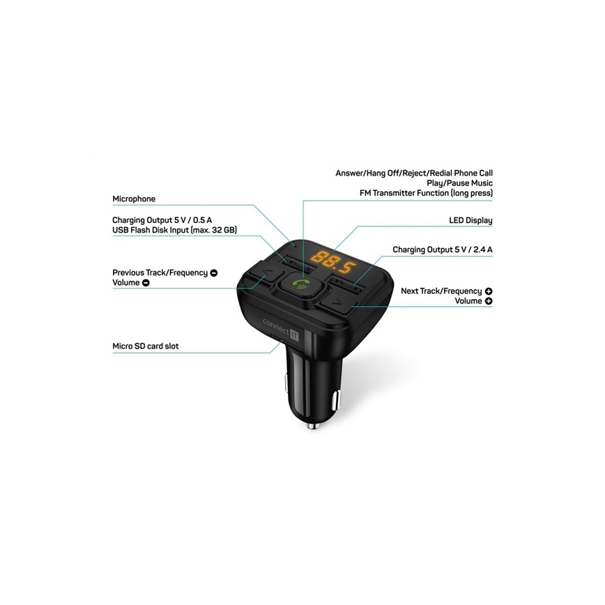 CONNECT IT CCC-8600-BK - FM-sender til bil m. håndfri funktion sort