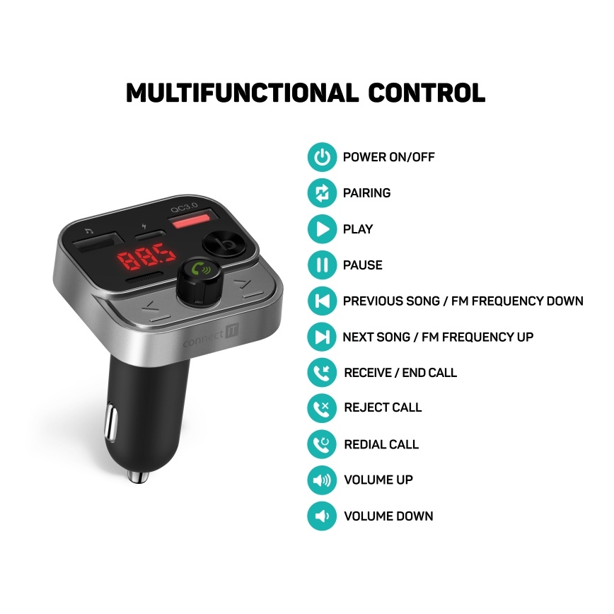 CONNECT IT CCC-8900-AN - FM-sender til bil m. håndfri funktion sort/sølvfarvet