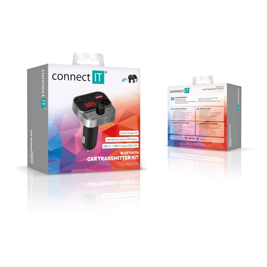 CONNECT IT CCC-8900-AN - FM-sender til bil m. håndfri funktion sort/sølvfarvet