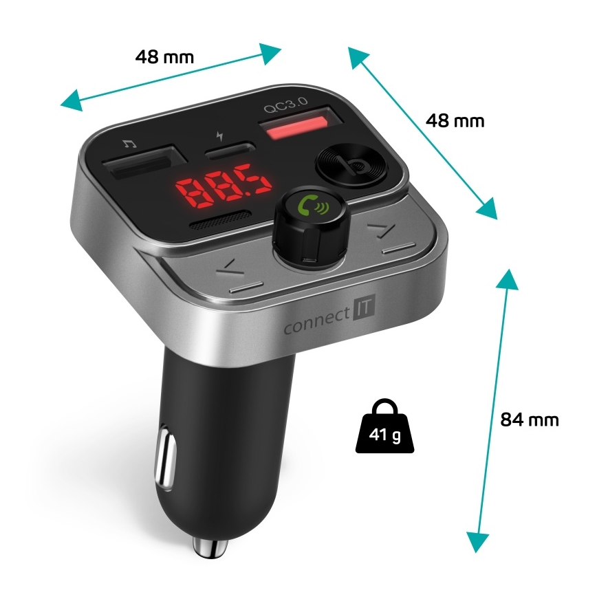 CONNECT IT CCC-8900-AN - FM-sender til bil med håndfri funktion sort/sølv