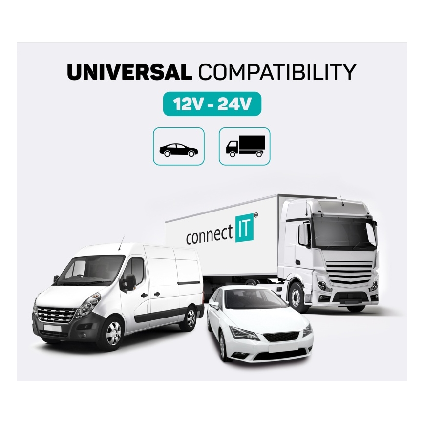 CONNECT IT CCC-9090-BK - LED FM-sender til bil m. håndfri funktion + RGB-farver sort