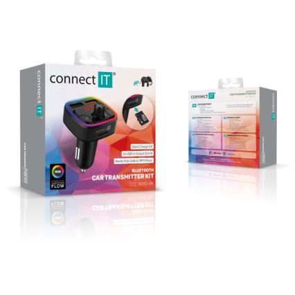 CONNECT IT CCC-9090-BK - LED FM-sender til bil m. håndfri funktion + RGB-farver sort
