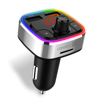 CONNECT IT CCC-9090-SL - LED RGB FM-sender til bil m. håndfri funktion sort/sølvfarvet