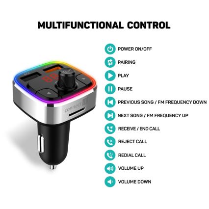 CONNECT IT CCC-9090-SL - LED RGB FM-sender til bil m. håndfri funktion sort/sølvfarvet