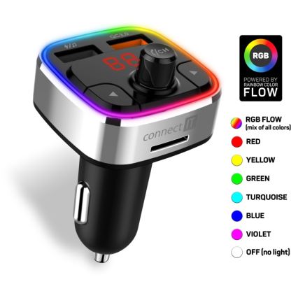 CONNECT IT CCC-9090-SL - LED RGB FM-sender til bil m. håndfri funktion sort/sølvfarvet