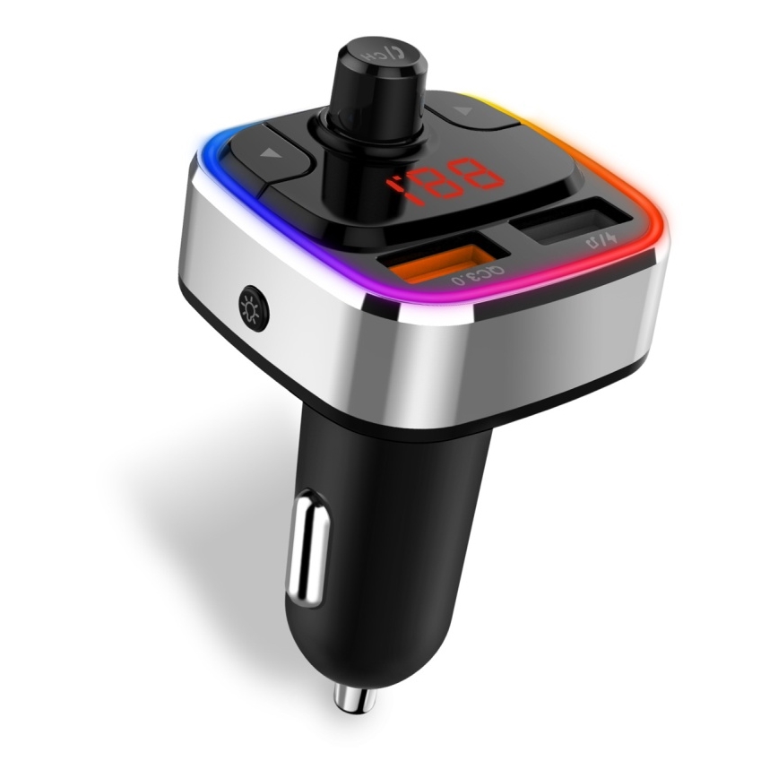CONNECT IT CCC-9090-SL - LED RGB FM-sender til bil m. håndfri funktion sort/sølvfarvet
