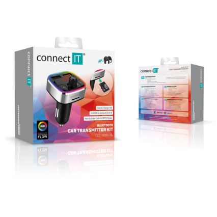 CONNECT IT CCC-9090-SL - LED RGB FM-sender til bil m. håndfri funktion sort/sølvfarvet