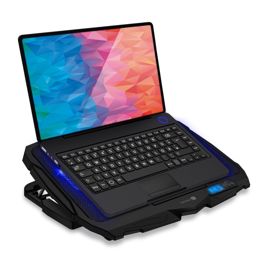 CONNECT IT CCP-2200-BK - Kølemåtte til laptop 4x ventilator 2xUSB sort//blå