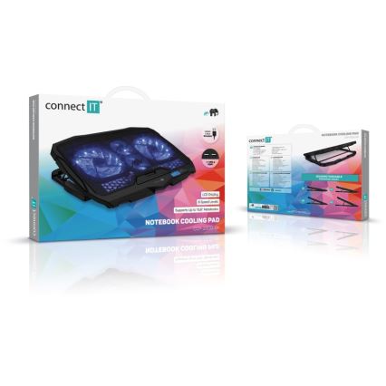 CONNECT IT CCP-2200-BK - Kølemåtte til laptop 4x ventilator 2xUSB sort//blå