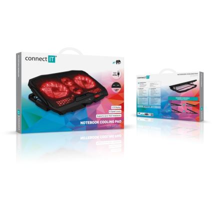 CONNECT IT CCP-2200-RD - Kølemåtte til laptop 4x ventilator 2xUSB sort/rød
