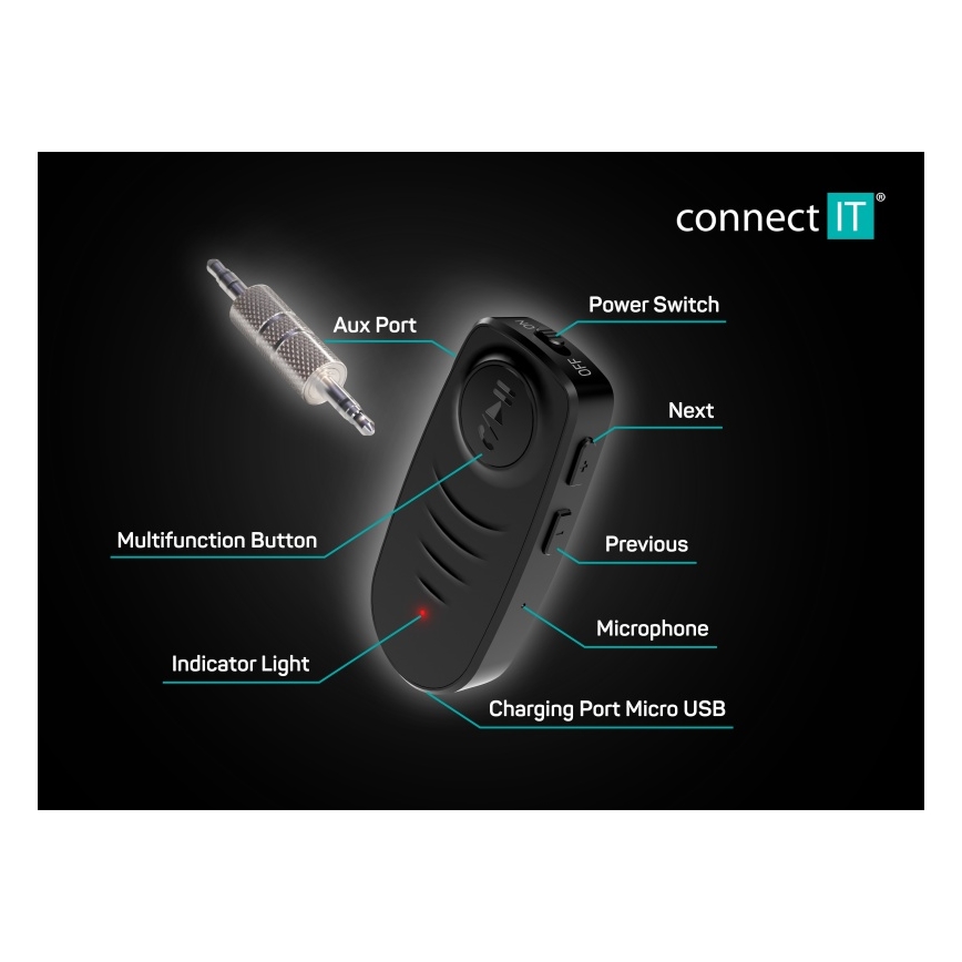 CONNECT IT CFF-4050-BK - Bluetooth audiomodtager AUX 110 mAh