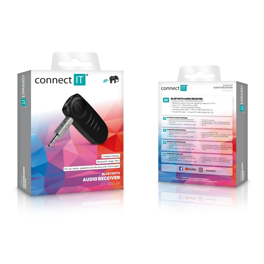 CONNECT IT CFF-4050-BK - Bluetooth audiomodtager AUX 110 mAh