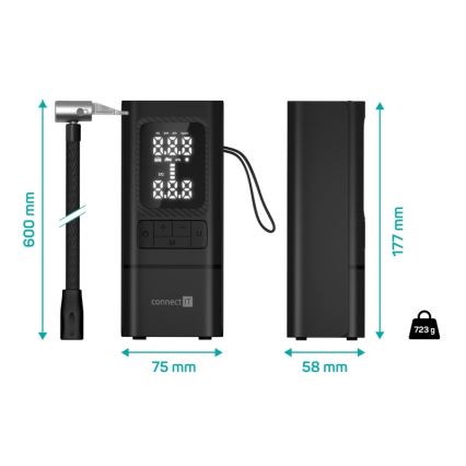 CONNECT IT CFF-4500-BK - Digital lommekompressor AirFlow 80W/6000 mAh sort