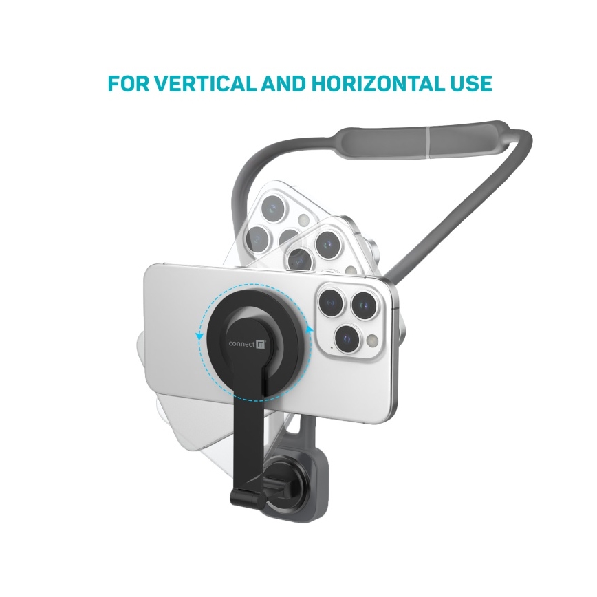 CONNECT IT CFF-6020-GY - Fleksibel magnetisk MagSafe-telefonholder til halsen
