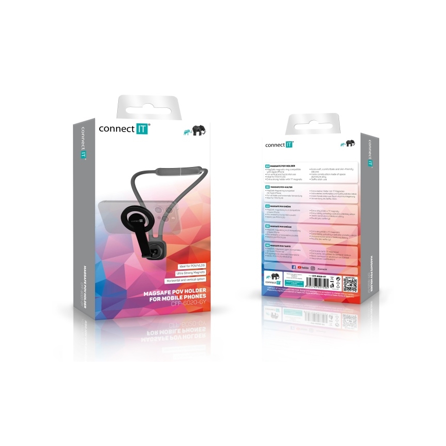 CONNECT IT CFF-6020-GY - Fleksibel magnetisk MagSafe-telefonholder til halsen