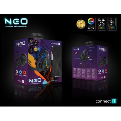 CONNECT IT CHP-3595-BK - LED gaming-høretelefoner m. kabel + mikrofon og RGB-farver sort