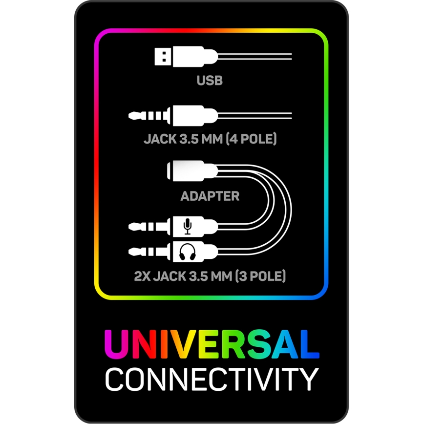 CONNECT IT CHP-3595-WH - LED RGB Gaming-høretelefoner m. kabel med mikrofon hvid/sort
