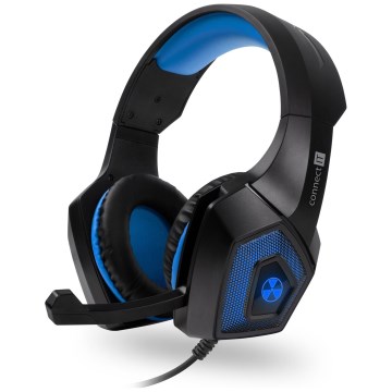 CONNECT IT CHP-5500-BL - LED Gaming-høretelefoner m. kabel med mikrofon sort/blå