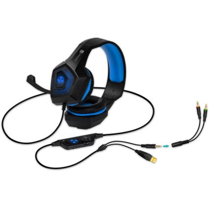 CONNECT IT CHP-5500-BL - LED Gaming-høretelefoner m. kabel med mikrofon sort/blå