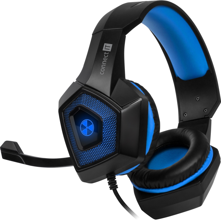 CONNECT IT CHP-5500-BL - LED Gaming-høretelefoner m. kabel med mikrofon sort/blå