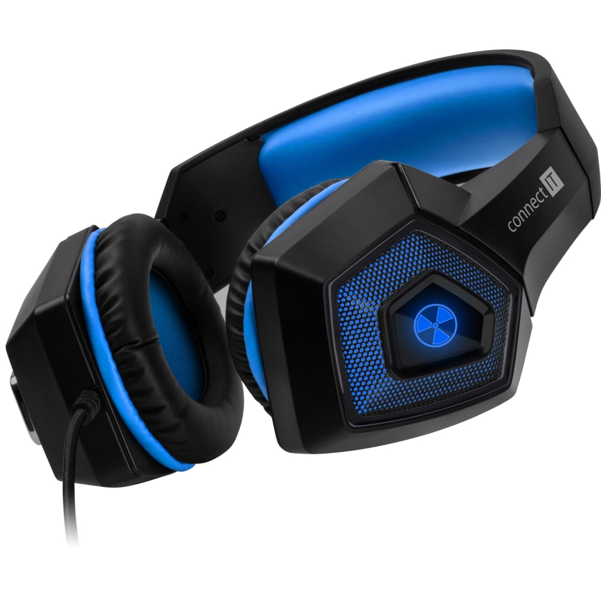 CONNECT IT CHP-5500-BL - LED Gaming-høretelefoner m. kabel med mikrofon sort/blå