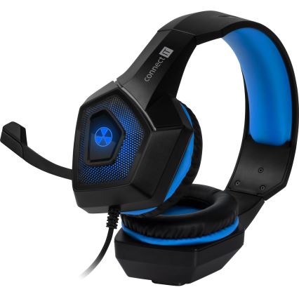 CONNECT IT CHP-5500-BL - LED Gaming-høretelefoner m. kabel med mikrofon sort/blå