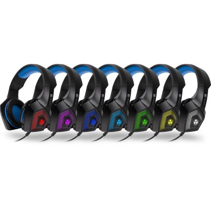 CONNECT IT CHP-5500-BL - LED Gaming-høretelefoner m. kabel med mikrofon sort/blå