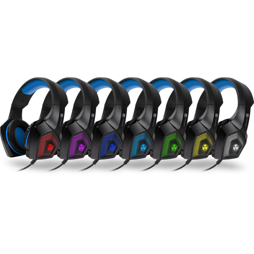 CONNECT IT CHP-5500-BL - LED Gaming-høretelefoner m. kabel med mikrofon sort/blå