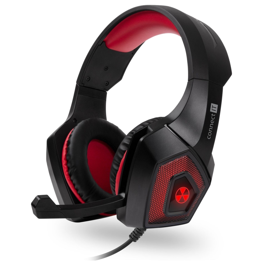 CONNECT IT CHP-5500-RD - LED Gaming-høretelefoner m. kabel med mikrofon sort/rød