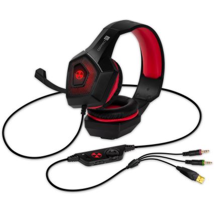 CONNECT IT CHP-5500-RD - LED Gaming-høretelefoner m. kabel med mikrofon sort/rød