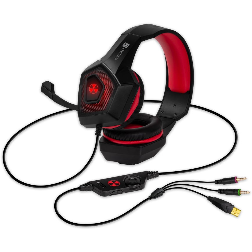 CONNECT IT CHP-5500-RD - LED Gaming-høretelefoner m. kabel med mikrofon sort/rød