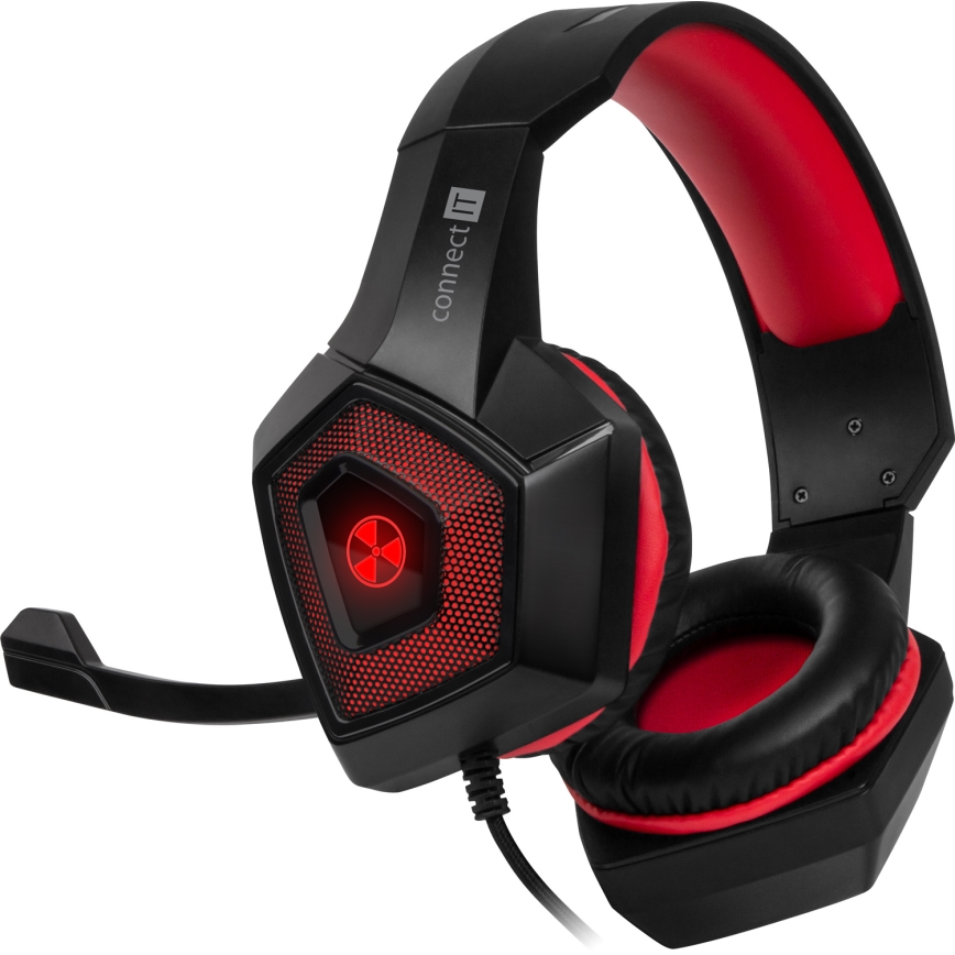 CONNECT IT CHP-5500-RD - LED Gaming-høretelefoner m. kabel med mikrofon sort/rød