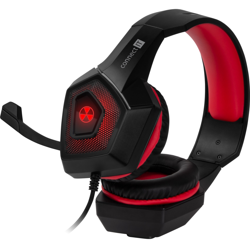 CONNECT IT CHP-5500-RD - LED Gaming-høretelefoner m. kabel med mikrofon sort/rød