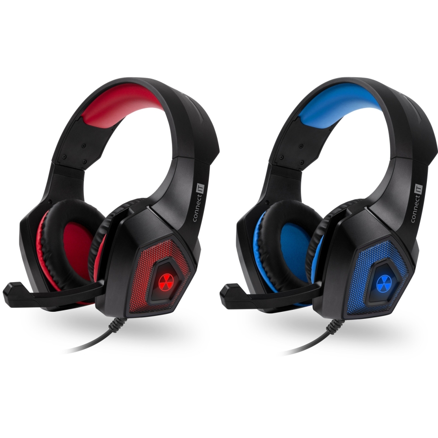 CONNECT IT CHP-5500-RD - LED Gaming-høretelefoner m. kabel med mikrofon sort/rød