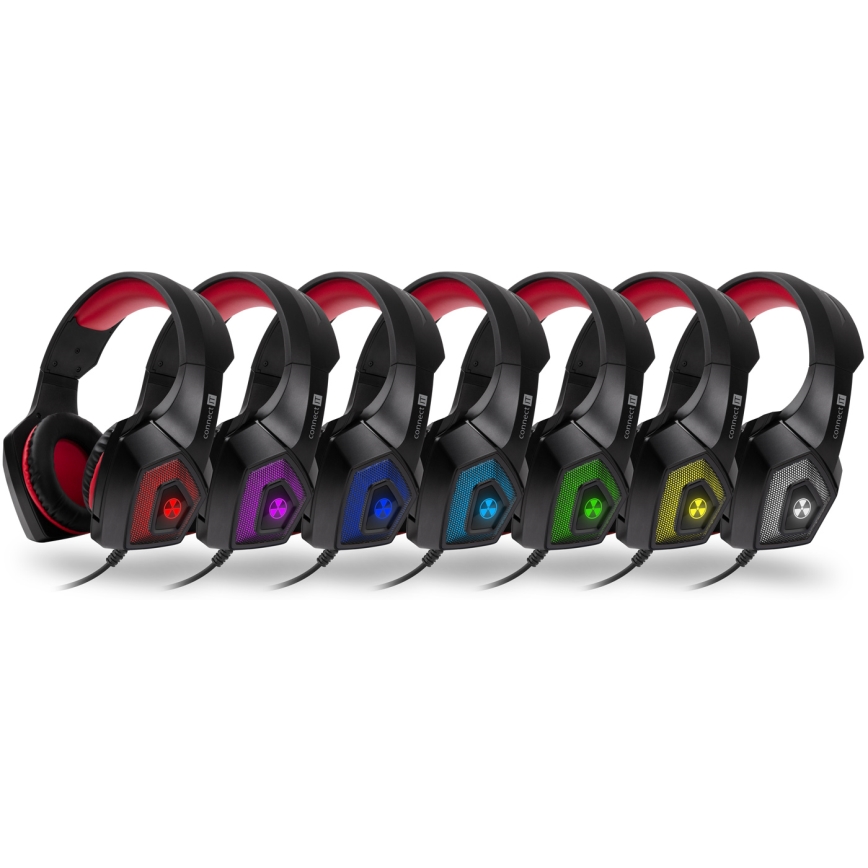 CONNECT IT CHP-5500-RD - LED Gaming-høretelefoner m. kabel med mikrofon sort/rød