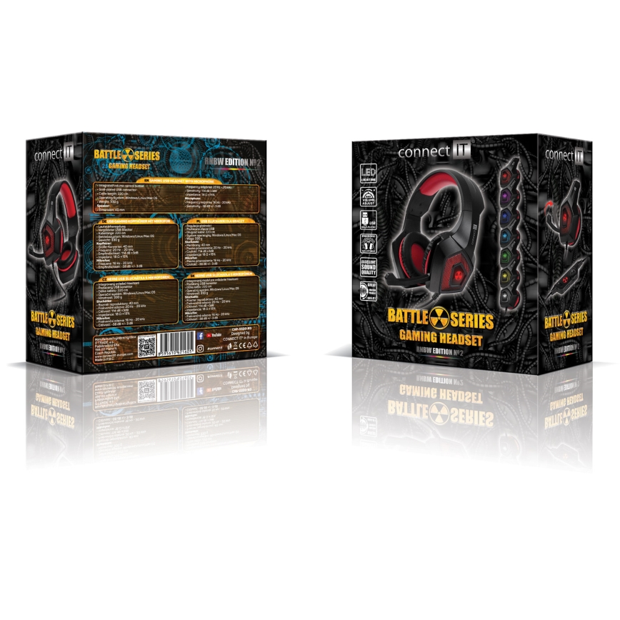 CONNECT IT CHP-5500-RD - LED Gaming-høretelefoner m. kabel med mikrofon sort/rød