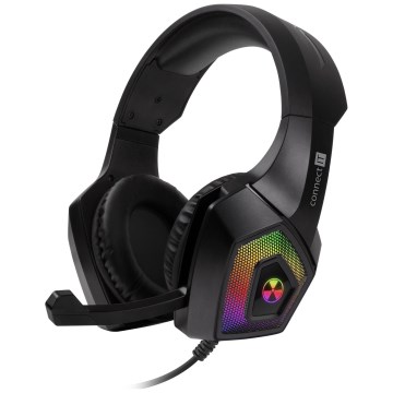CONNECT IT CHP-5600-BK - LED RGB Gaming-høretelefoner m. kabel med mikrofon sort