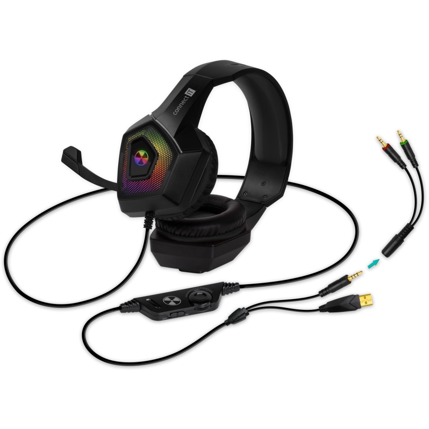 CONNECT IT CHP-5600-BK - LED RGB Gaming-høretelefoner m. kabel med mikrofon sort