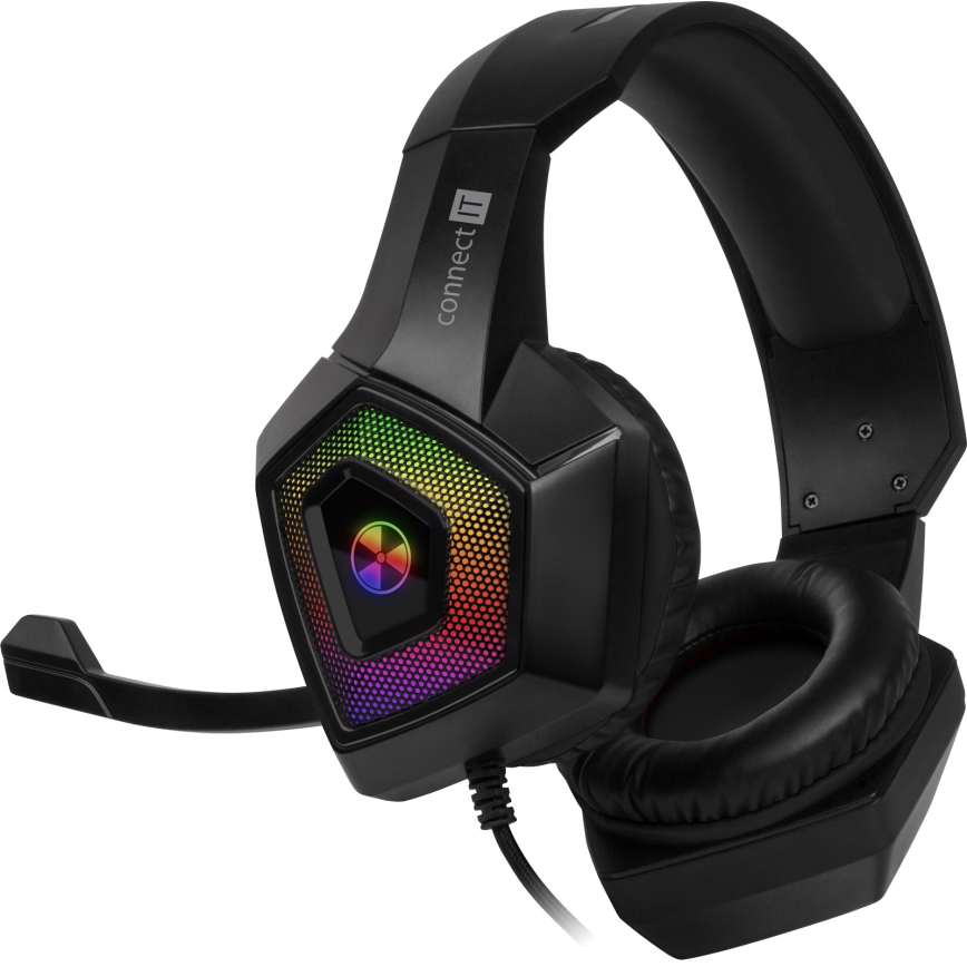 CONNECT IT CHP-5600-BK - LED RGB Gaming-høretelefoner m. kabel med mikrofon sort