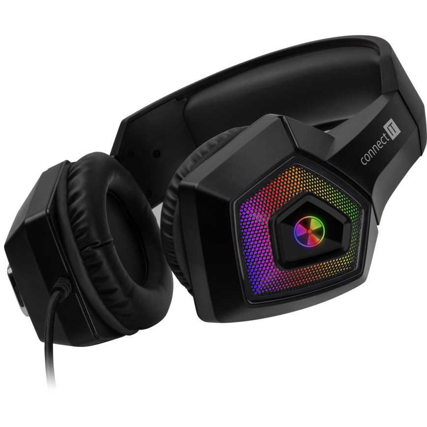 CONNECT IT CHP-5600-BK - LED RGB Gaming-høretelefoner m. kabel med mikrofon sort