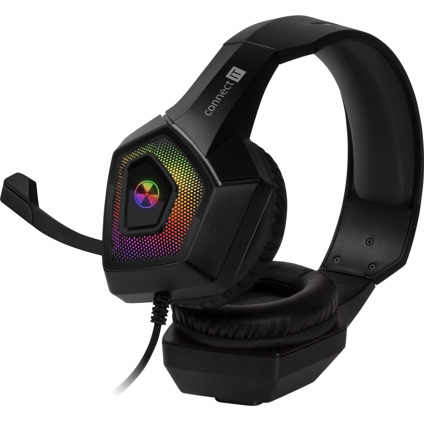 CONNECT IT CHP-5600-BK - LED RGB Gaming-høretelefoner m. kabel med mikrofon sort