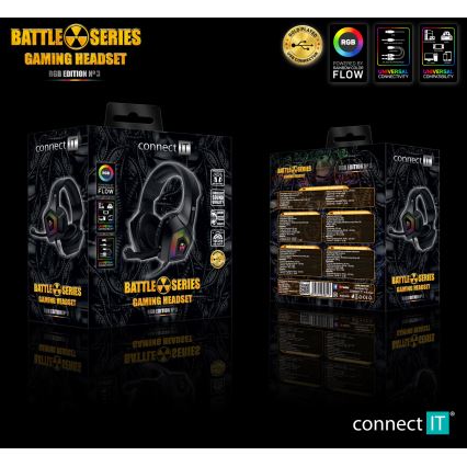 CONNECT IT CHP-5600-BK - LED RGB Gaming-høretelefoner m. kabel med mikrofon sort