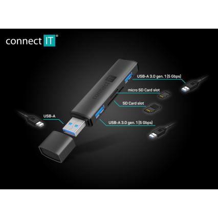 CONNECT IT CHU-4060-AN - USB-A hub m. hukommelseskortlæser 4-i-1